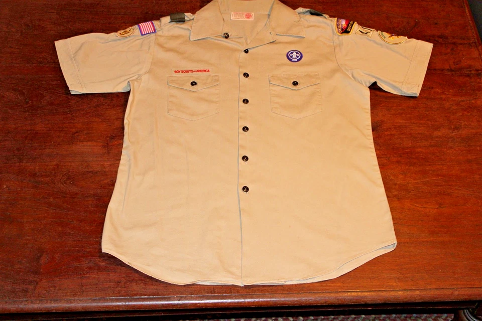 Camisa para hombre Boy Scouts of America BSA bronceada grande 100 % algodón pegada y cosida parche Foto 1 de 4