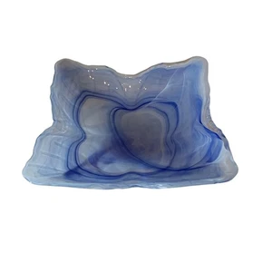 Murano Hoja Cuadrada Azul Remolino Cristal Decoración Coleccionable Vintage Plato Cuenco - Imagen 1 de 14