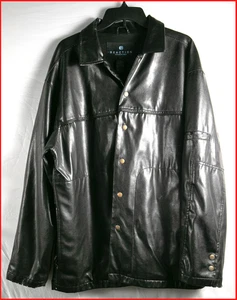 Kenneth Cole Reaction Giacca di Pelle Uomo Grande Nera Foderata Bottone Anteriore Cappotto Auto - Foto 1 di 18