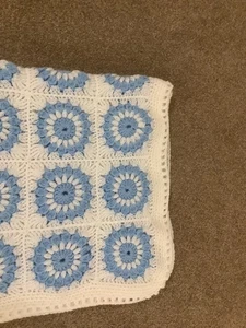 Crochet Blanket Handmade blue and white Granny Square - Picture 1 of 3