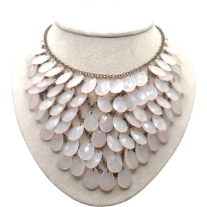 Vintage Statement Latz Halskette rosa facettiert Träne Lucite Perlen Gold Kette 21" - Bild 1 von 9