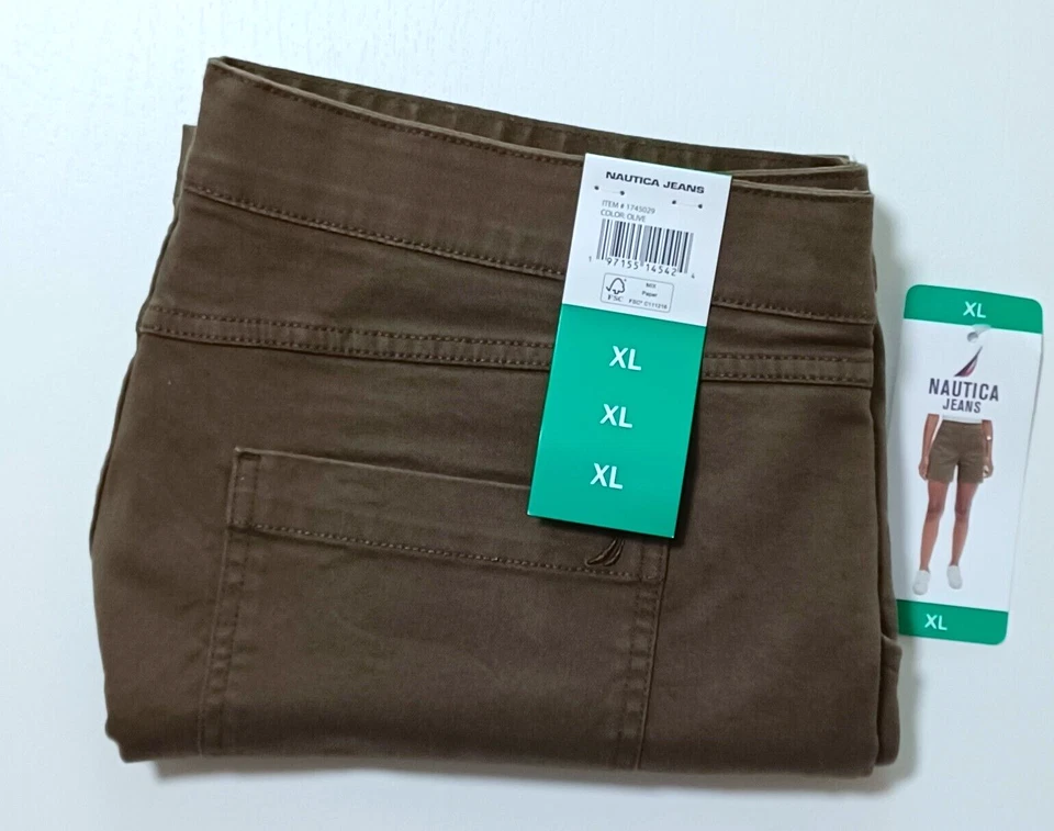 Nautica Jeans Pull On Shorts Size XL High-Rise Stretch Olive 5.75" Inseam