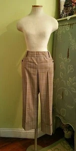 Etcetera brown plaid pants sz 2 cropped, green, blue accents adorable, excellent - Picture 1 of 8
