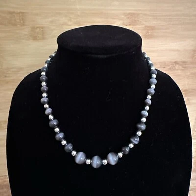 "Collar redondo de cuentas gris y tono plata 18-20""" Foto 1 de 4