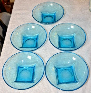 set of 5 Vintage MCM Hazel Atlas Capri Colony 6" Blue Glass Bowls - Picture 1 of 4