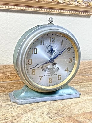 Running Art Deco 8 Day Alarm Clock "The National Call" Vintage US Made  (K9921) - Image 1 of 4