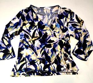 Calvin Klein Floral Azul Amarillo Imitación Envoltura Manga Larga Talla Mediana - Imagen 1 de 9