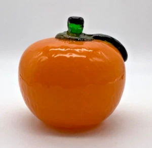 Orange Obst Kunst Glas Briefbeschwerer grüner Stiel, mundgeblasen, Lebensgröße 3,5" - Bild 1 von 5