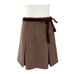 J.CREW women’s brown chevron print pleated wool skirt Sz 6 - Picture 1 of 8