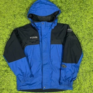 Columbia Titanium Jacket Mens Medium Blue Color Block Hooded Omnitech Parka - Picture 1 of 7