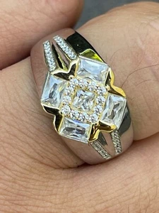 Men's Iced Real Solid 925 Silver Hip Hop CZ RING Size 6 7 8 9 10 11 12 13 - Picture 1 of 12