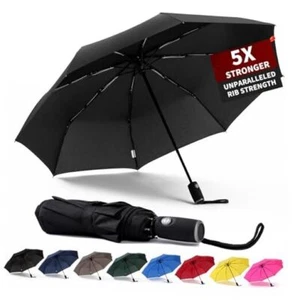 Windproof Travel Umbrella, Auto Open Close Lightweight Compact Portable Black - Picture 1 of 7