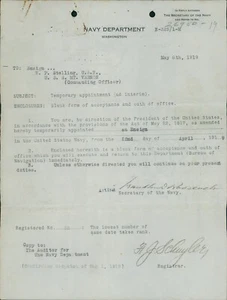 Franklin D. Roosevelt Signed Typed 1919 Navy Department Letter JSA Authenticated - Picture 1 of 2