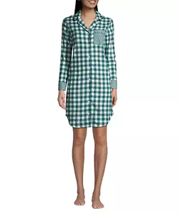 NEW Draper James Cotton Flannel Nightshirt Sleep Shirt Green and White size XXS - Picture 1 of 7