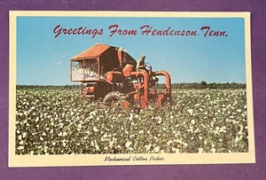 Mechanical Cotton Pickers Postcard “Greetings from Henderson, Tenn.”  - Picture 1 of 2