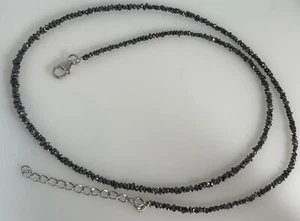 Collar Esterlina Cuentas Diamantes Negros Ásperos Naturales 18-20" Hilo Nuevo 4B - Imagen 1 de 5