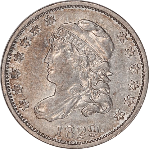 1829 Capped Bust Half Dime H10c, Circulated, About Uncirculated Cover