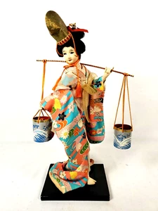 Traditional Japanese Maiko Doll w Water Pails Decorative Kimono, for Collectors - Picture 1 of 9