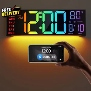 16.2 Large Digital Wall Clock with Bluetooth Sync Alarm Big LED RGB Color A..... - Picture 1 of 9