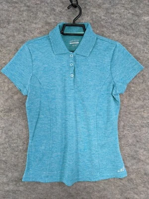 Blusa polo feminina BCG pequena azul Tru-Wick manga curta costuras princesa 3 botões - Imagem 1 de 4