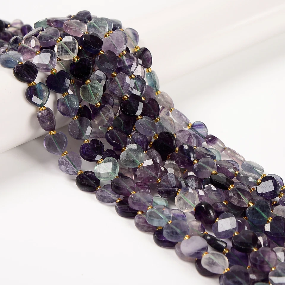 Natural Rainbow Fluorite Faceted Heart Beads Size 12mm 15.5'' Strand - Image 1 of 2