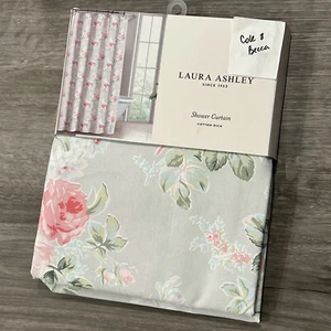 Laura Ashley Summer Breezy Pink Roses Fabric Shower Curtain Farmhouse New - Picture 1 of 5