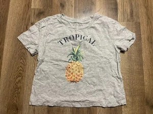 Gap Kids Shirt, Girl's Size Large, Gray, Tropical Pineapple Print - Picture 1 of 11