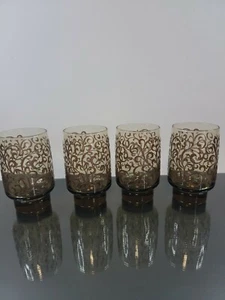 Vintage Libbey Scrolled 12 oz Glasses Prado Florentine Mid Century Set of 4 - Picture 1 of 6