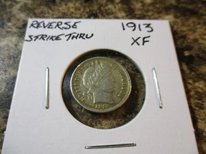 1913 BARBER DIME XF REVERSE STRIKE THRU QQ - Picture 1 of 4