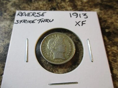 1913 BARBER DIME XF REVERSE STRIKE THRU      QQ - Image 1 of 4