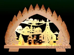 3D LED Schwibbogen klein 35cm Seiffener Kirche mit Kurrende Erzgebirge - Bild 1 von 1