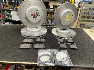 BMW F30 F31 F33 340MM + 345MM BRAKE DISCS DRILLED GROOVED BREMBO PADS FRONT REAR - Afbeelding 1 van 4