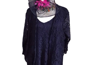 Nightingales Navy Lace Dress + Unlined Jacket Size 26 Fascinator £30 - Picture 1 of 5