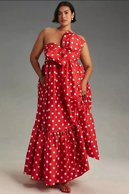 Vestido Anthropologie ATSU Maxi Vermelho Bow Sally Vestido Preppy Retrô Casamento Tamanho MD NOVO COM ETIQUETAS - Imagem 1 de 4