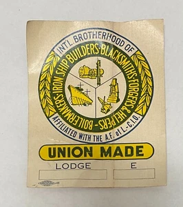Calcomanía adhesiva de colección UNION calderos constructores de barcos Blcksmith falsificadores mano de obra AFL 5B - Imagen 1 de 2