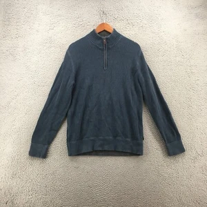 Eddie Bauer Sweater Mens Large Front Zip Long Sleeve Mock Neck Blue Cotton - Picture 1 of 17