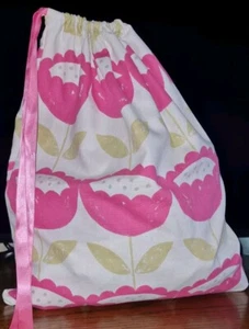 Large Fabric Gift Bag With Pink Flowers pattern, Handmade, Drawstring, - Picture 1 of 2