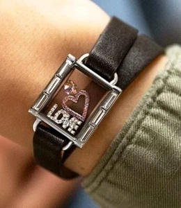 Origami Owl Black Rectangle Living Locket Leather Bracelet, Charms Not Included - Picture 1 of 8