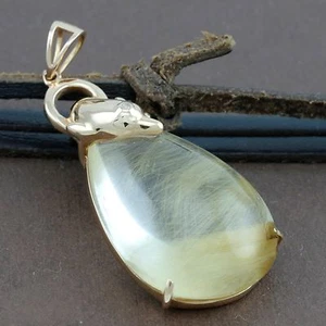 Genuine 18CT RG Golden Rutilated Quartz Dolphin Bail Pendant - Picture 1 of 10