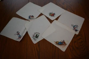 6 Vintage Hand Painted Japan Souvenir Hanky Hankies 1952 handkerchief fabric art - Picture 1 of 6