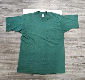 Fruit Of The Loom Pocket T Shirt Mens L Green Blank Single Stitch USA Vintage - Picture 1 of 5