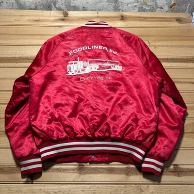 Chaqueta Bomber Vintage Años 80 Foodliner Inc Eddyville Iowa Satén Hecha en EE. UU. Talla Grande Foto 1 de 4
