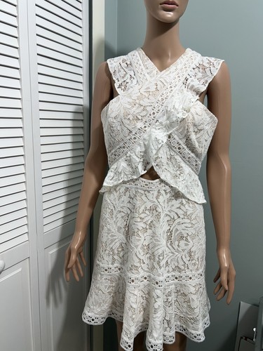 OFF WHITE Abito BCBG Max Azria in pizzo incrociato davanti bianco sporco taglia 8