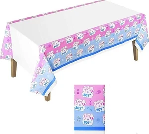Gender Reveal Blue Pink Tablecloth Table Cover Kids Birthday Party Tab - Picture 1 of 1