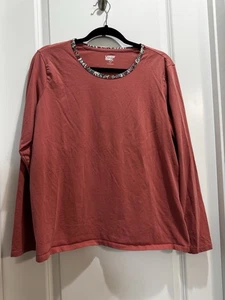 Lands’ End Coral Long Sleeve Tee XL/P (18) Floral Neck Piping Round Neck Cotton - Picture 1 of 7