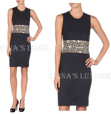 ROBERTO CAVALLI DRESS WOOL FITTED PYTHON PRINT DETAIL SLEEVELESS IT 44 US 8 - Image 1 of 4