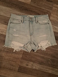 MUDD Distressed High Rise Shortie Lace Cut Off Flex Shorts Womens 5 Juniors BTS - Picture 1 of 5