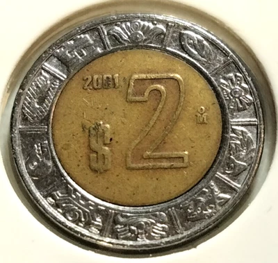 2001  Mexico  2  Pesos  Coin -  KM #604-  Combined shipping - (IN#16162) - Image 1 of 4