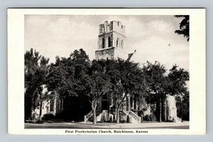 Hutchinson KS, prima chiesa presbiteriana, campanile, Kansas cartolina d'epoca - Foto 1 di 2