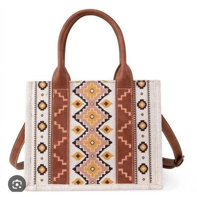 Bolso de Mano Wrangler Western Patrón Geométrico Lona Cuero Asa Superior Hombro Foto 1 de 4
